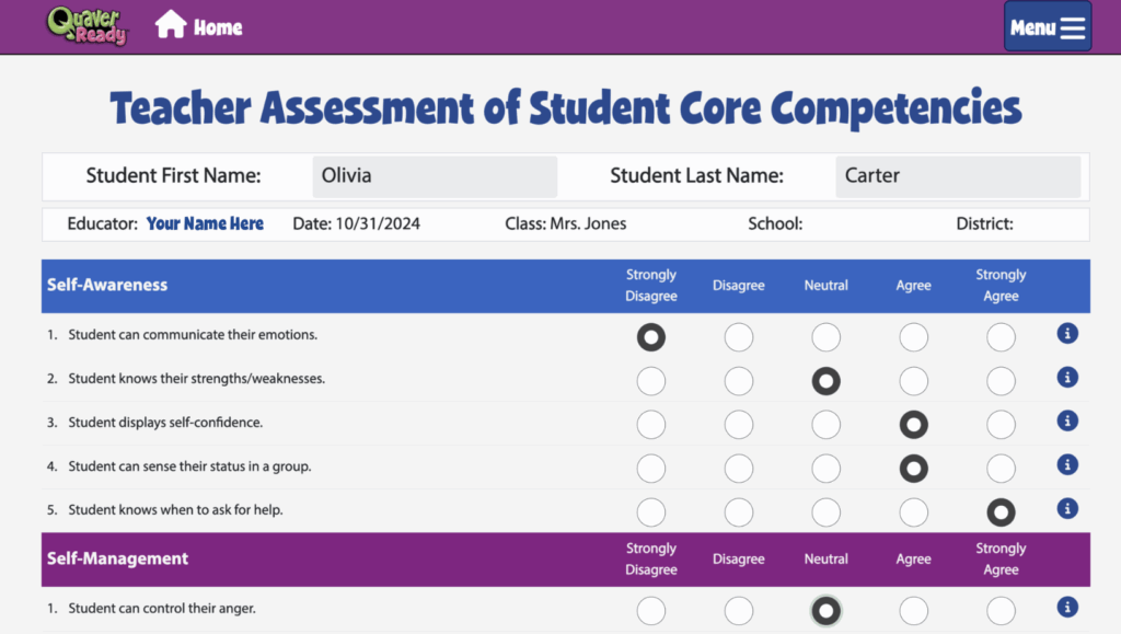 A screenshot example of a survey.